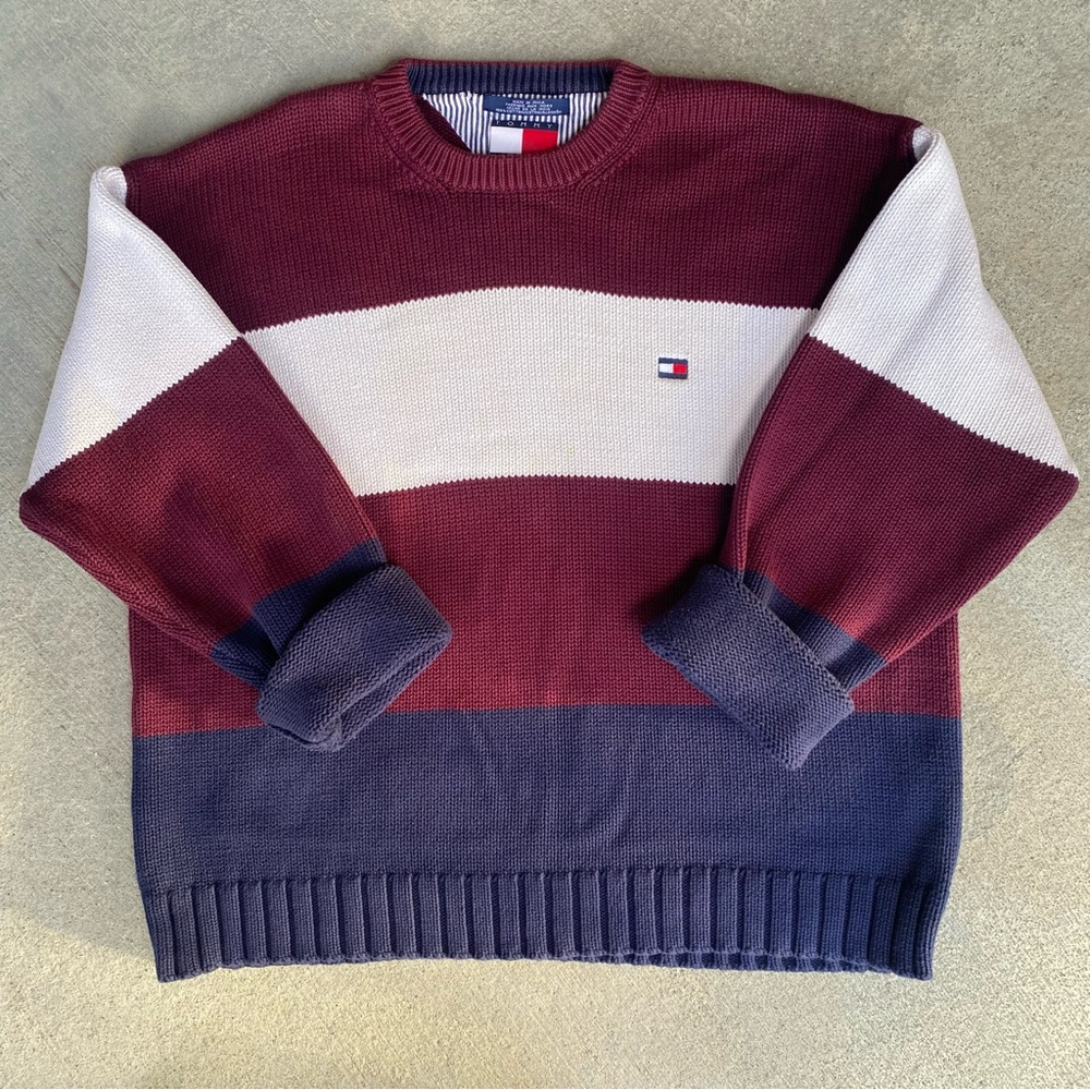 Tommy Hilfiger Oversized Wide Stripe Cotton Knit Crewneck Sweater Size XL